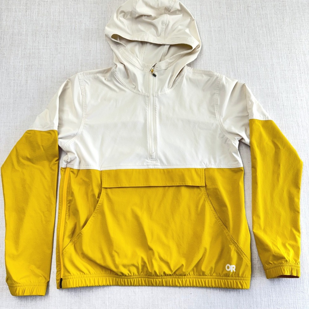 Outdoor Research Ferrosi Anorak Womens SM Yellow Cream Colorblock Half Zip Hood